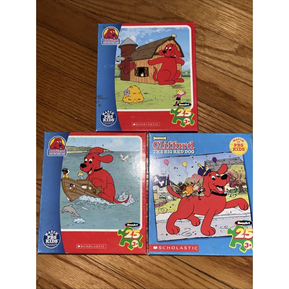 Clifford the Big Red Dog 3 Puzzles 25 Piece Complete Counted Excellent Vtg 2006